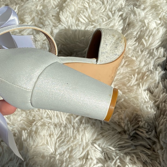 White Rock Glitter Block Heel w/ Back Satin Bow Wedding Shoe Size 6.5 - Picture 8 of 16